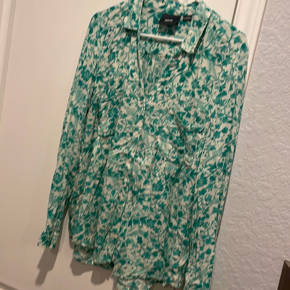 Maeve Green and White Button Down Shirt